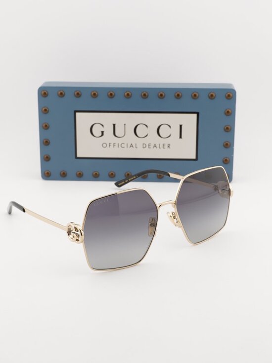 Gucci GG2163S 001 Square Sunglasses - Gold/Grey Gradient main image 5